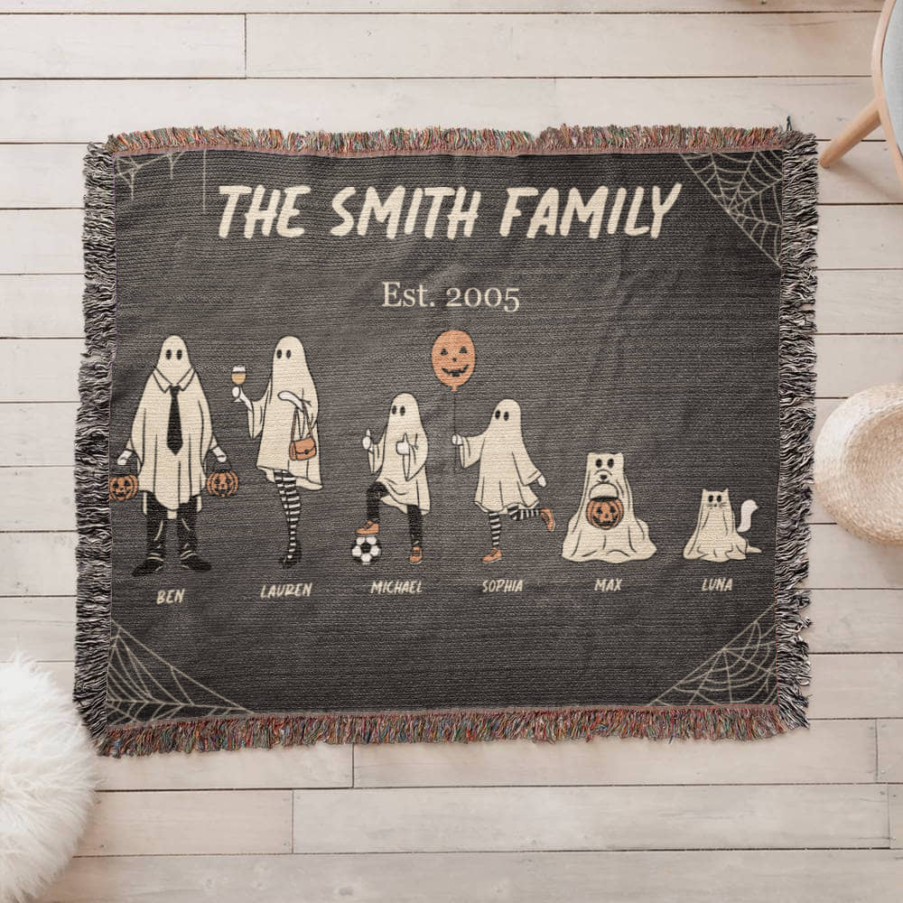 Personalized Halloween Ghost Family Blanket β Up to 10 Total Characters Including Pets