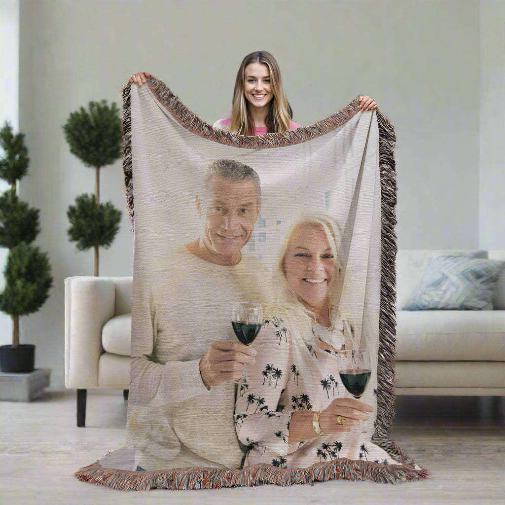 Personalized Woven Photo Blanket – CUSTOM Family Keepsake Throw (50x60 or 60x80)- Made in the USA