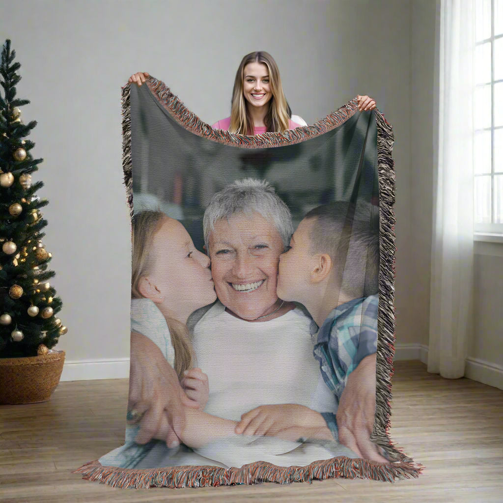 Personalized Woven Photo Blanket – CUSTOM Family Keepsake Throw (50x60 or 60x80)- Made in the USA