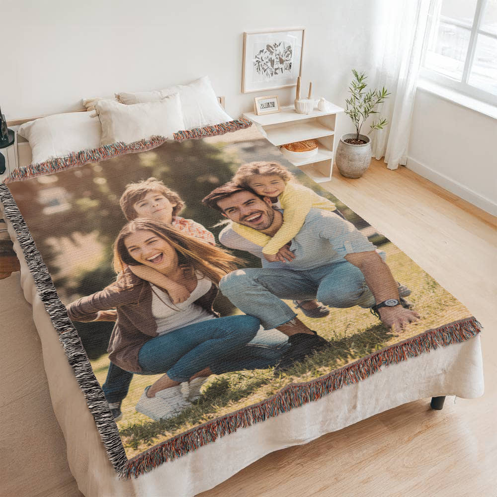 Personalized Woven Photo Blanket – CUSTOM Family Keepsake Throw (50x60 or 60x80)- Made in the USA
