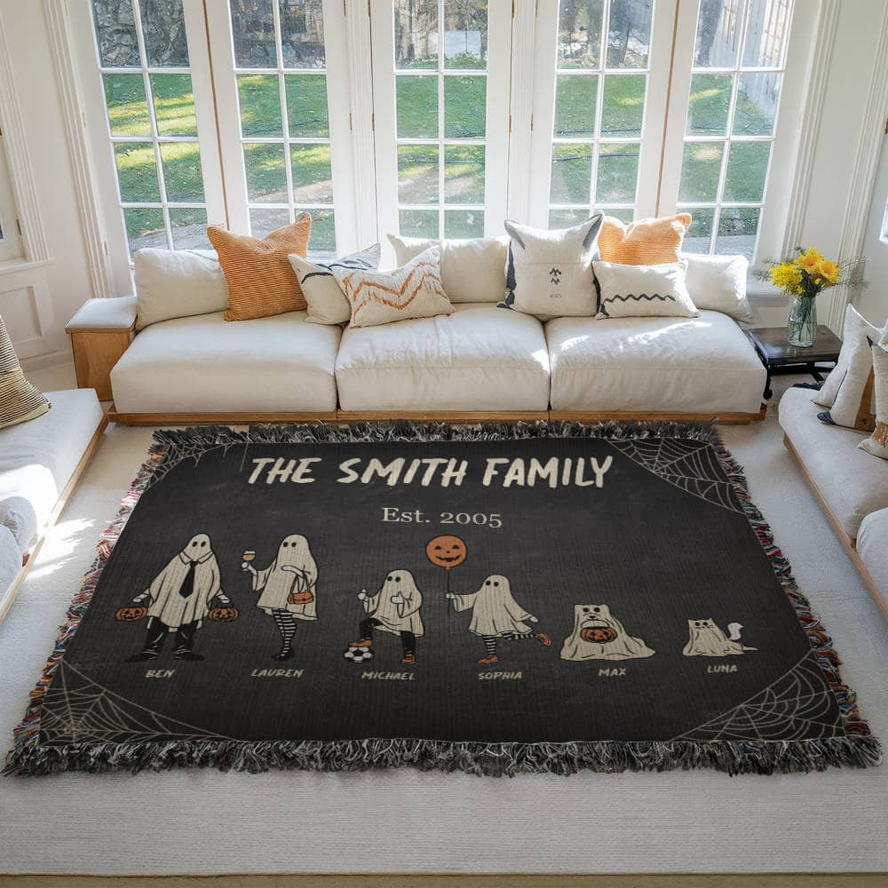 Personalized Halloween Ghost Family Blanket β Up to 10 Total Characters Including Pets