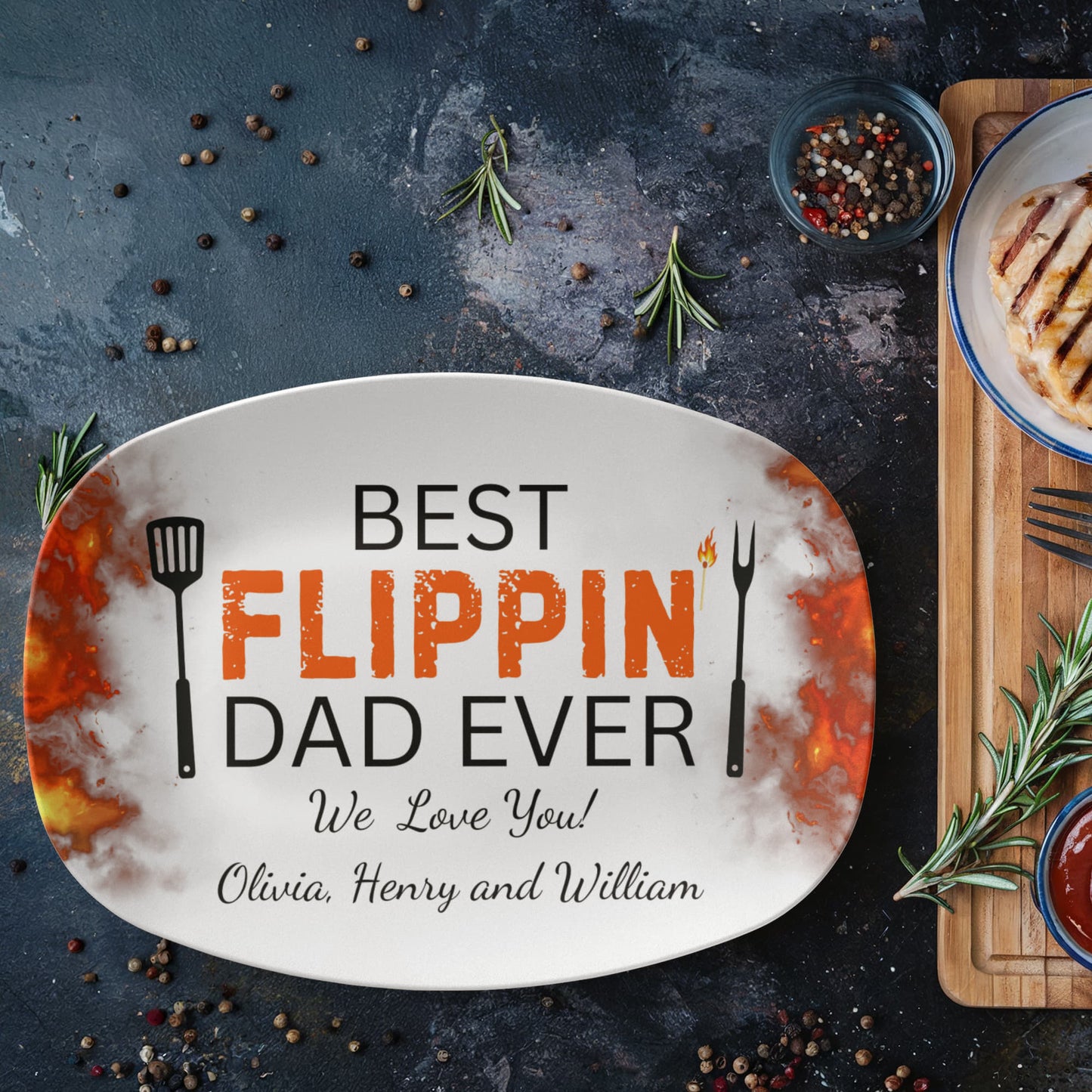 Personalized Platter Gift "Best Flippin' Dad Ever" Grill- Gift for Father's Day Birthday Him 10”x14” Platter