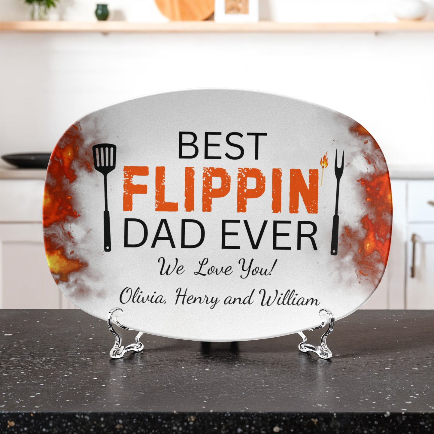 Personalized Platter Gift "Best Flippin' Dad Ever" Grill- Gift for Father's Day Birthday Him 10”x14” Platter