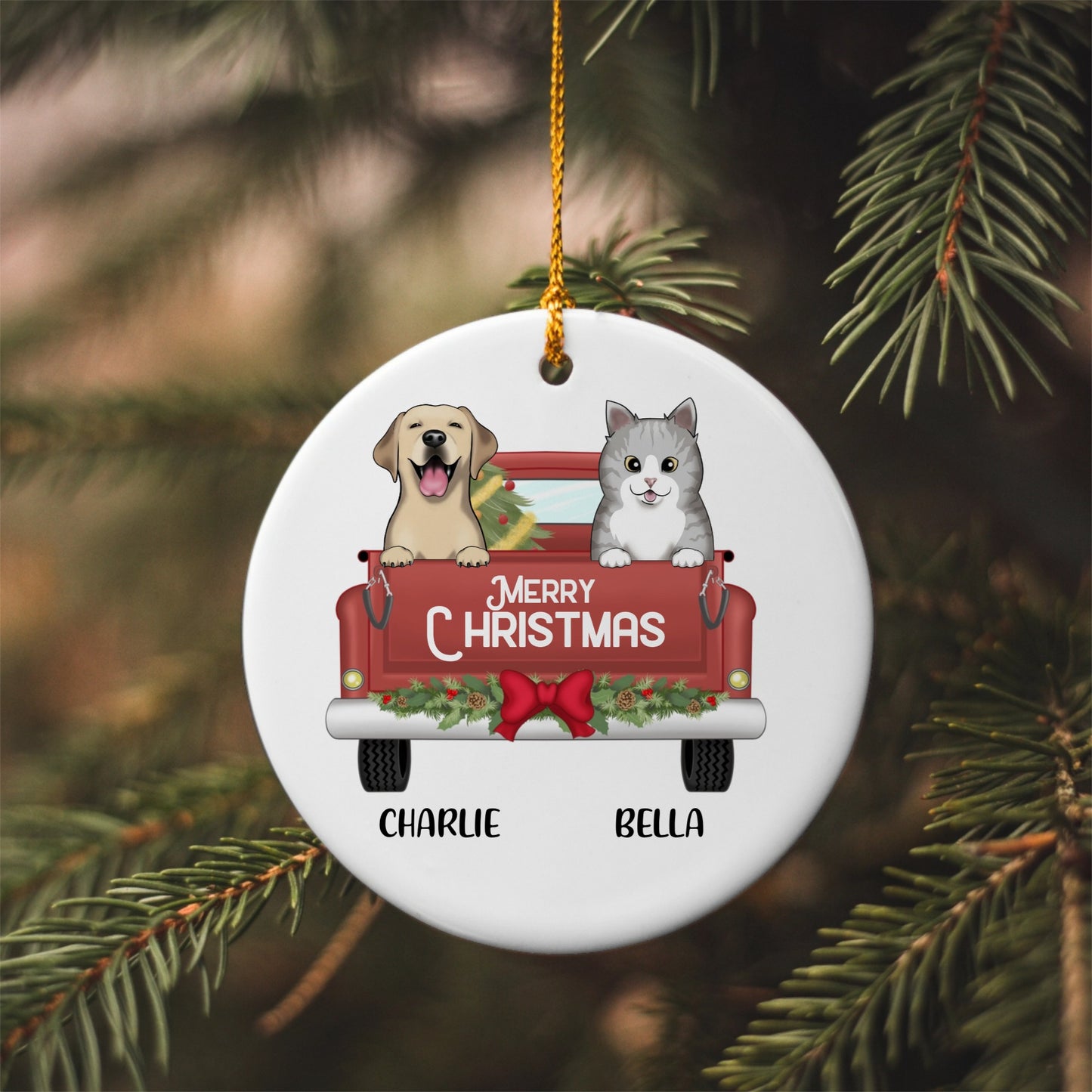 Personalized Dog - Cat "Merry Christmas" Vintage Truck Ornament