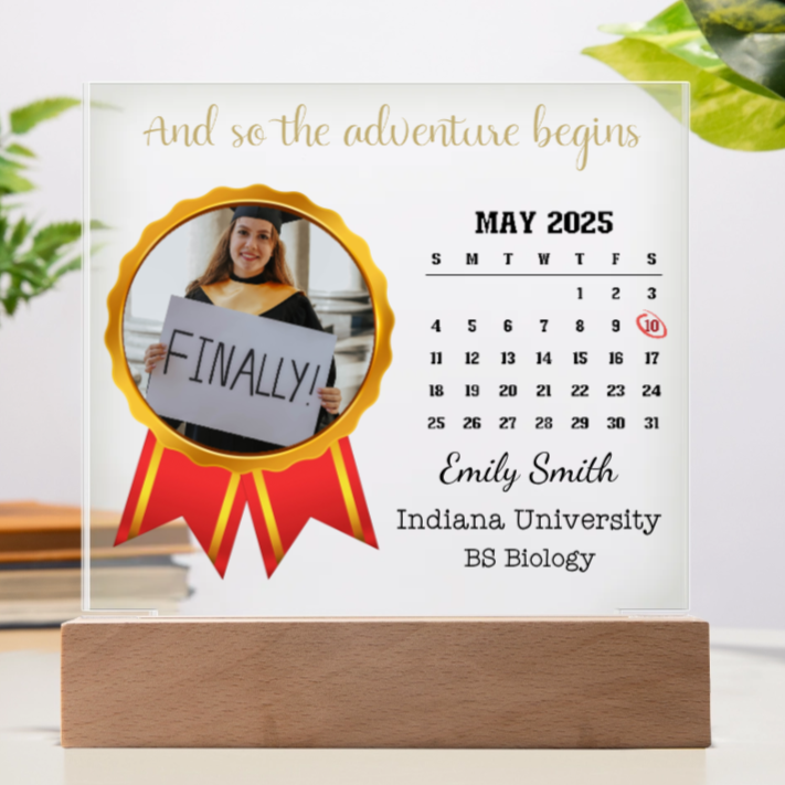 Graduation Gift For Her - Personalized Photo LED Light Acrylic Square Plaque