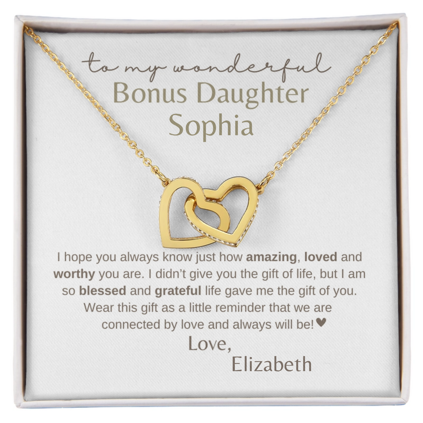 Bonus Daughter- Daughter of My Heart Personalized Interlocking Hearts Necklace Gift- FREE SHIPPING