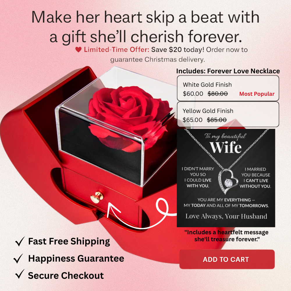 "To My Beautiful Wife" Necklace with Luxury Rose Box Gift – Romantic Anniversary, Birthday, or Christmas Present