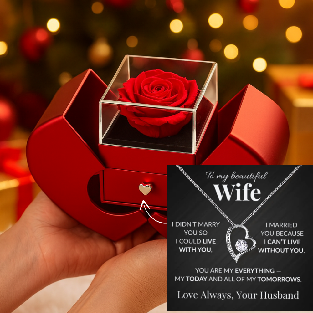 "To My Beautiful Wife" Necklace with Luxury Rose Box Gift – Romantic Anniversary, Birthday, or Christmas Present