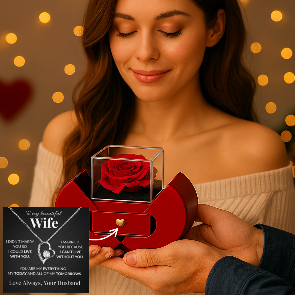 "To My Beautiful Wife" Necklace with Luxury Rose Box Gift – Romantic Anniversary, Birthday, or Christmas Present