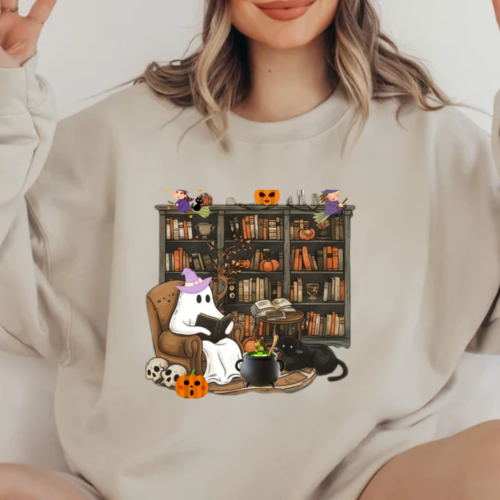 Boo-tiful Halloween Ghost Reading Sweatshirt| Hoodie