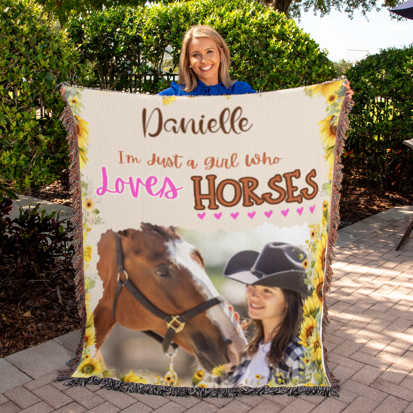 I'm Just A Girl Who Loves Horses- Personalized Heirloom Woven Blanket
