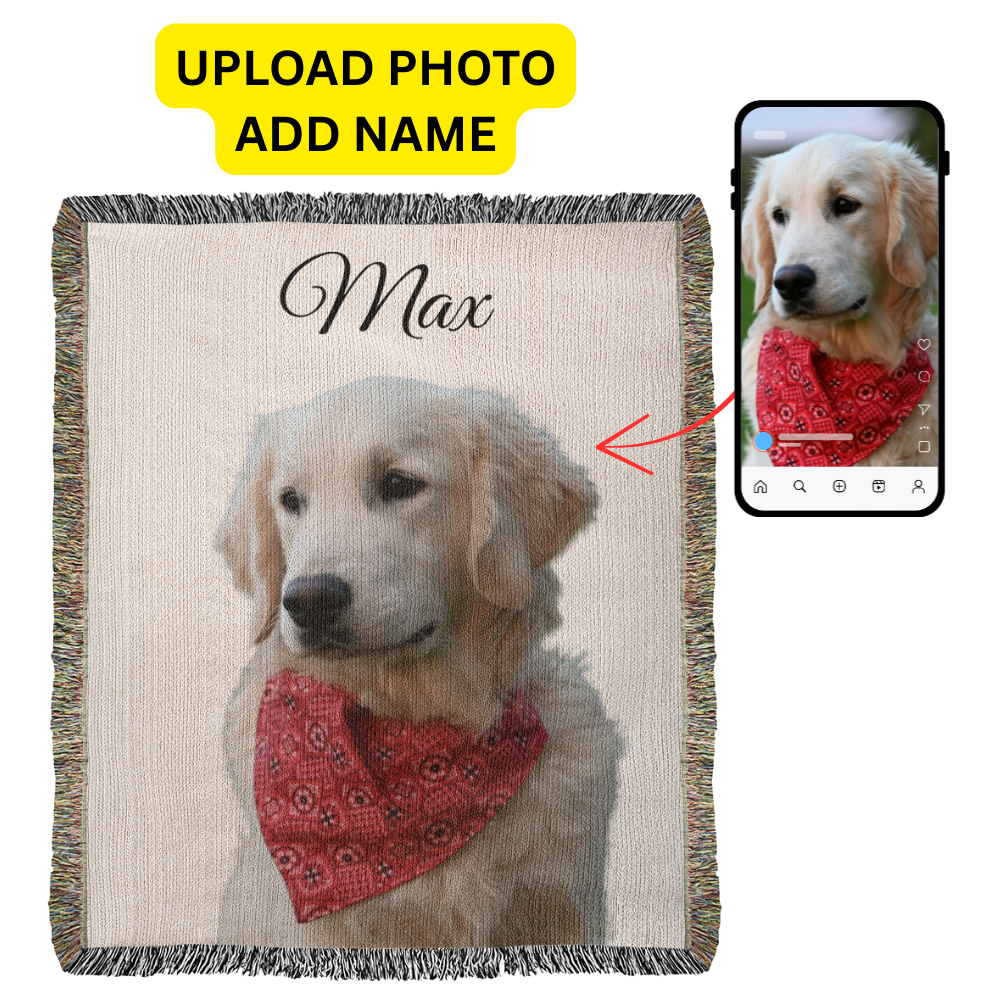 Personalized Pet Photo Woven Blanket – Custom Dog or Cat Heirloom Throw, Made in USA