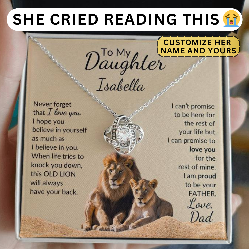 Personalized Daughter - Proud Old Lion - Love Knot Necklace