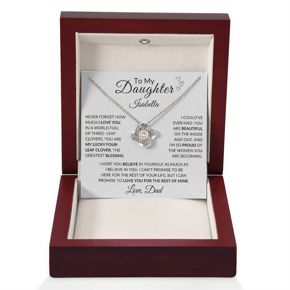 Daughter- Persalized "My Lucky Four- Leaf Clover" Love Knot Necklace