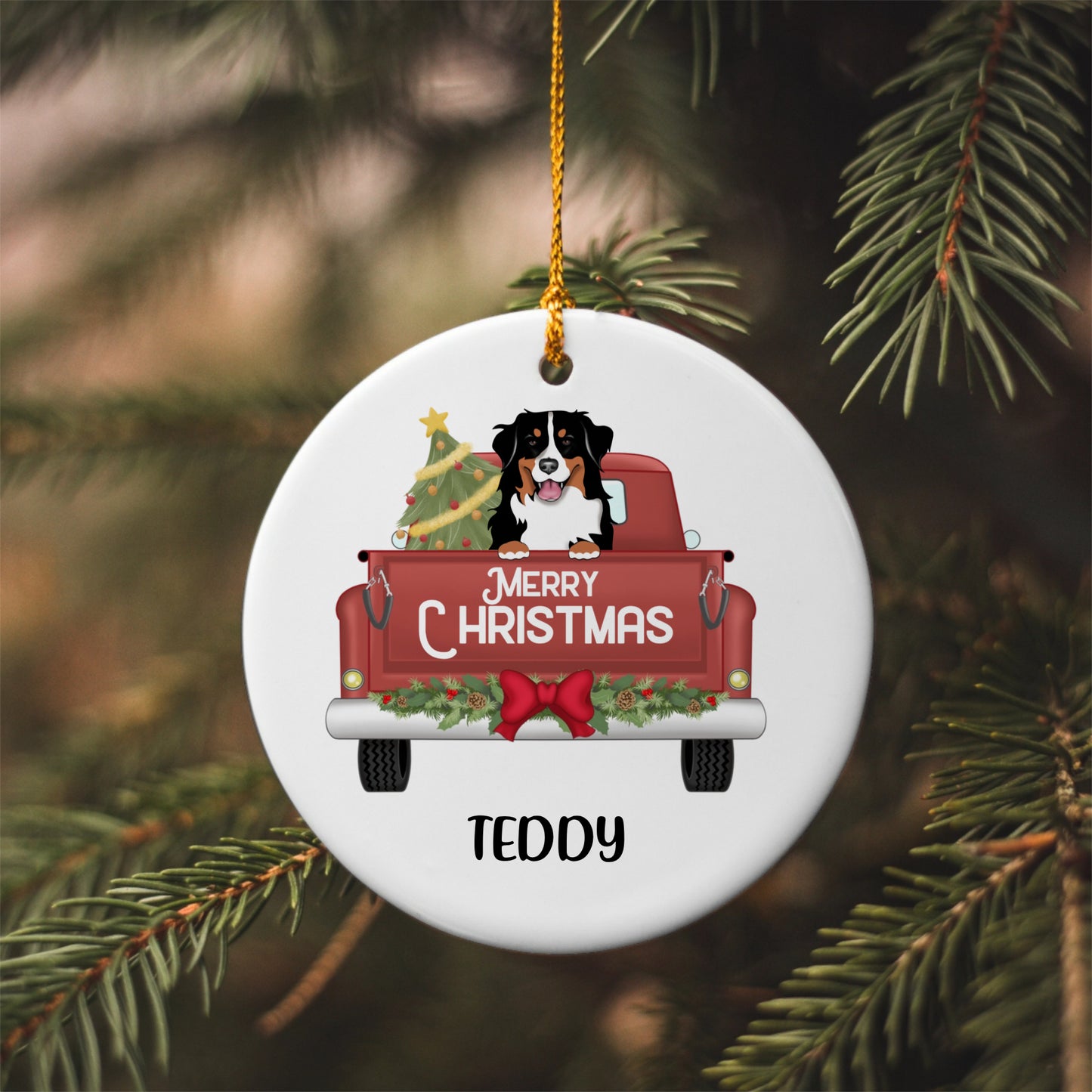 Personalized Dog - Cat "Merry Christmas" Vintage Truck Ornament