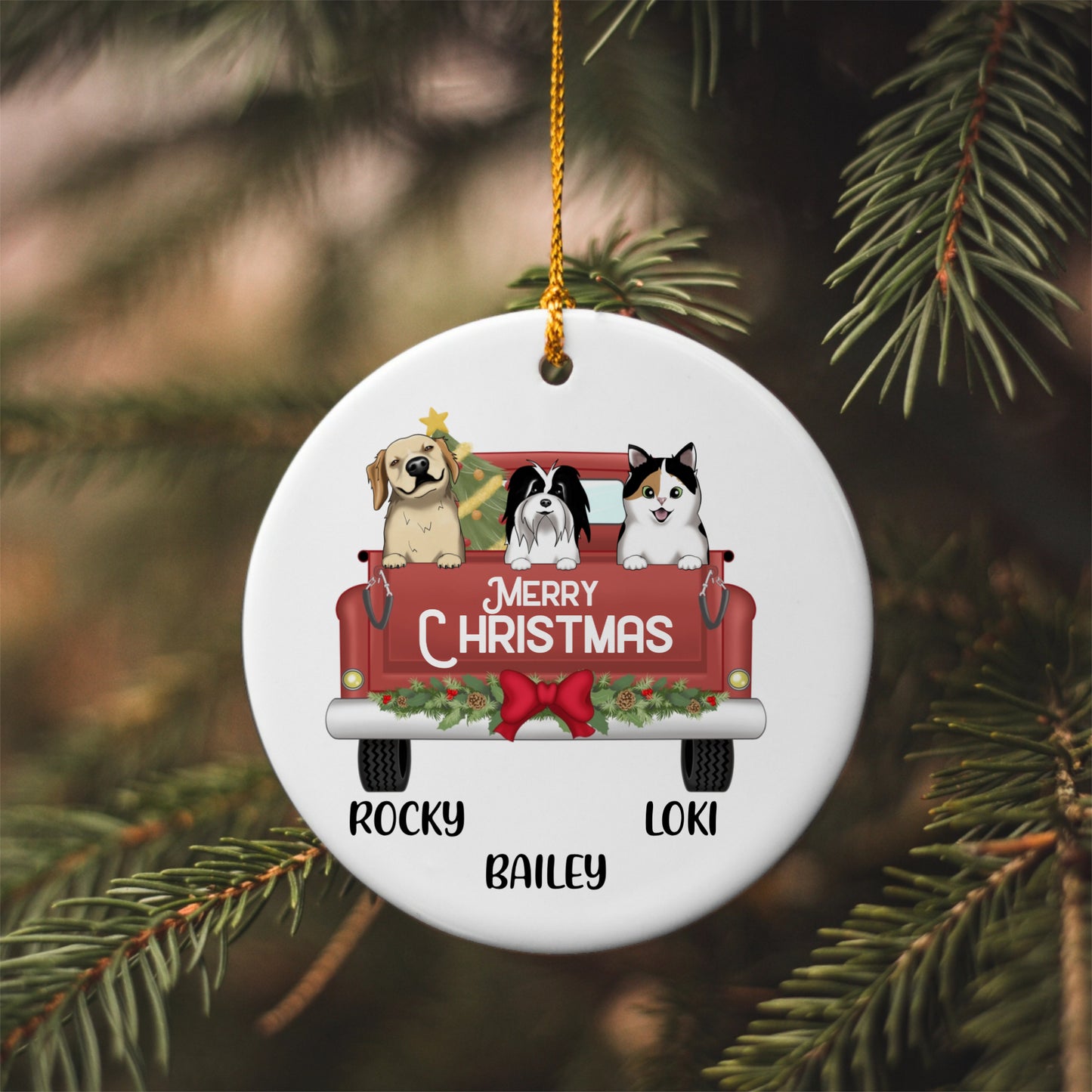 Personalized Dog - Cat "Merry Christmas" Vintage Truck Ornament