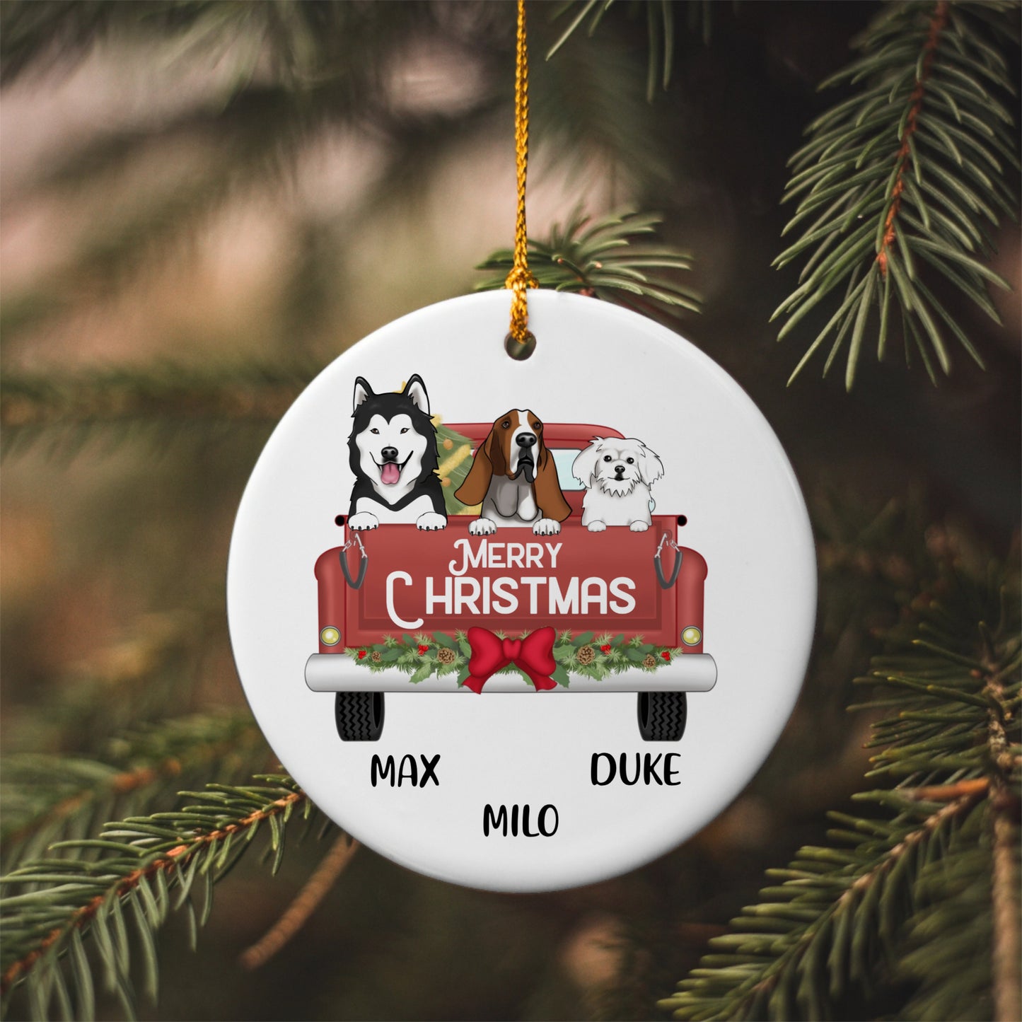 Personalized Dog - Cat "Merry Christmas" Vintage Truck Ornament