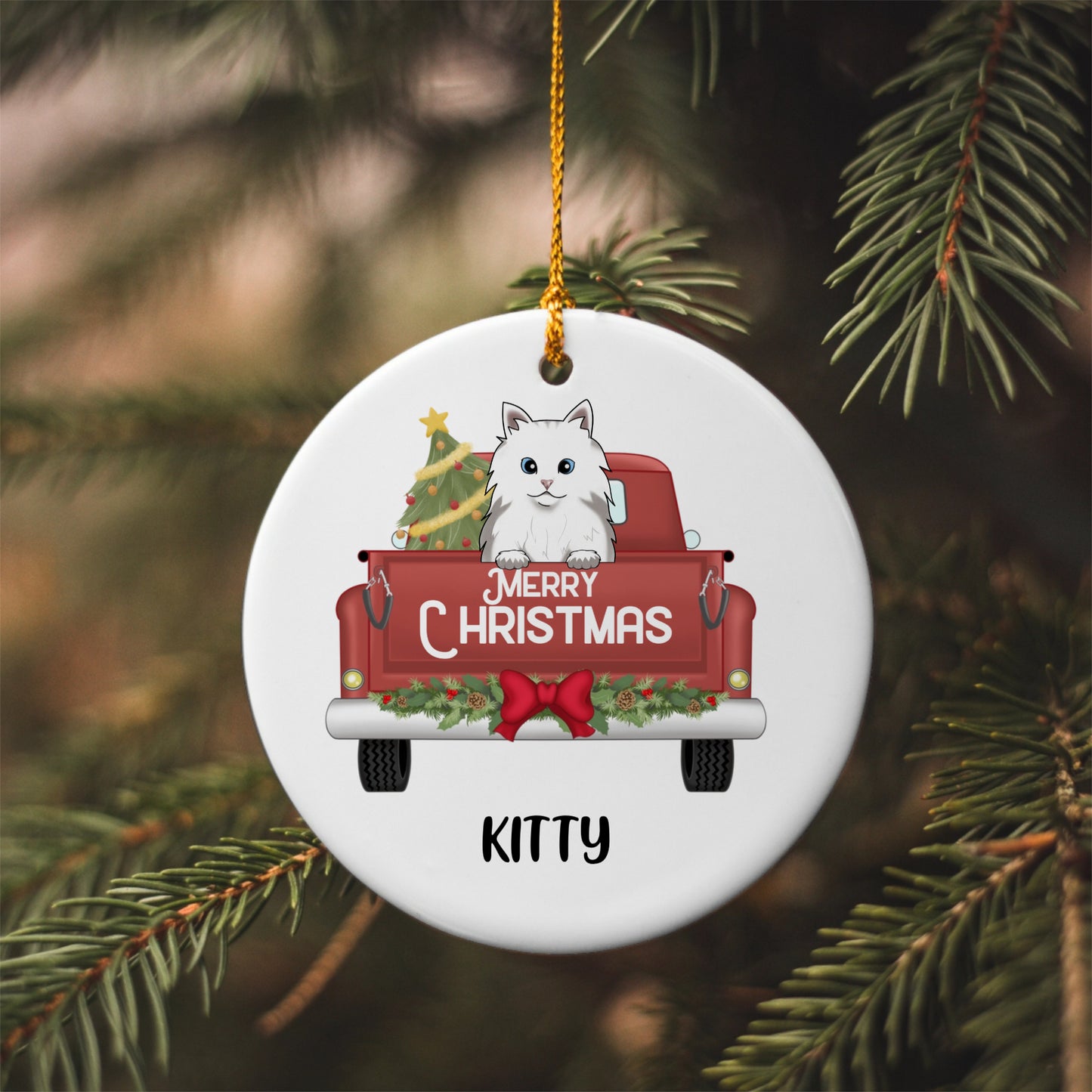 Personalized Dog - Cat "Merry Christmas" Vintage Truck Ornament