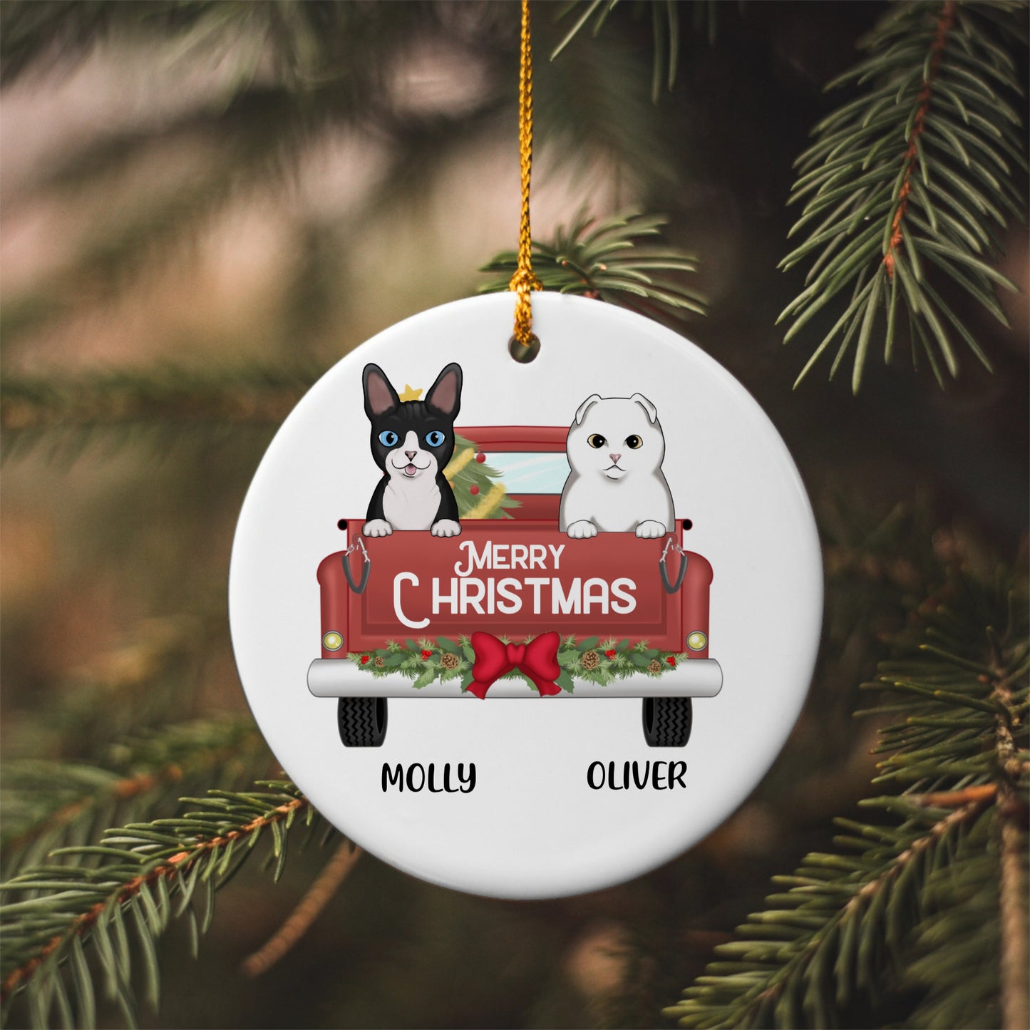 Personalized Dog - Cat "Merry Christmas" Vintage Truck Ornament