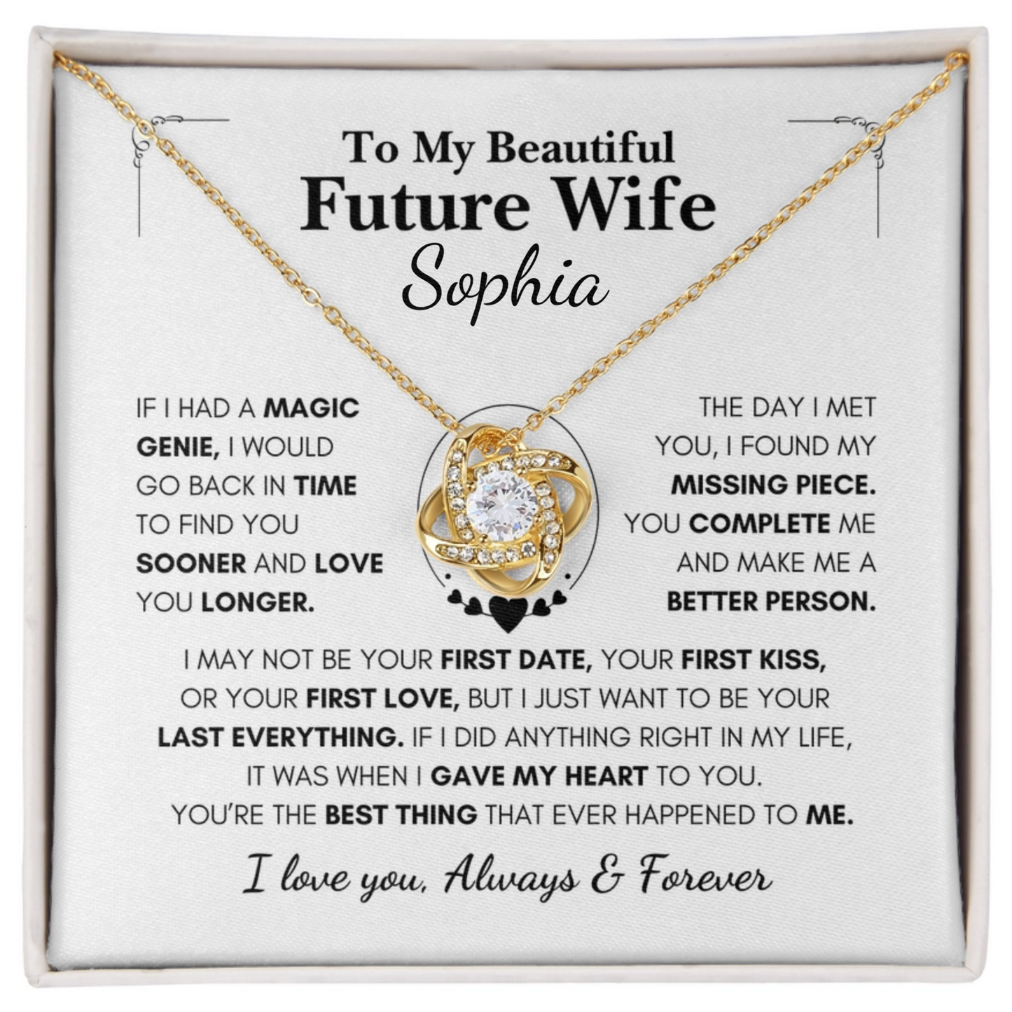 Personalized Future Wife Gift- Your Last Everything- Love Knot Necklace