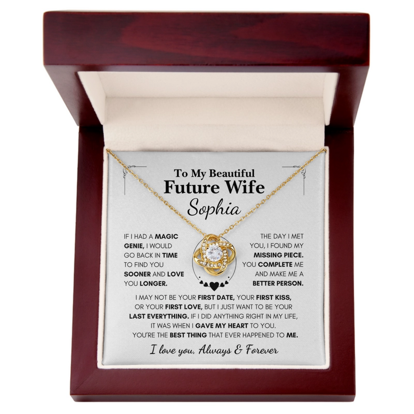 Personalized Future Wife Gift- Your Last Everything- Love Knot Necklace