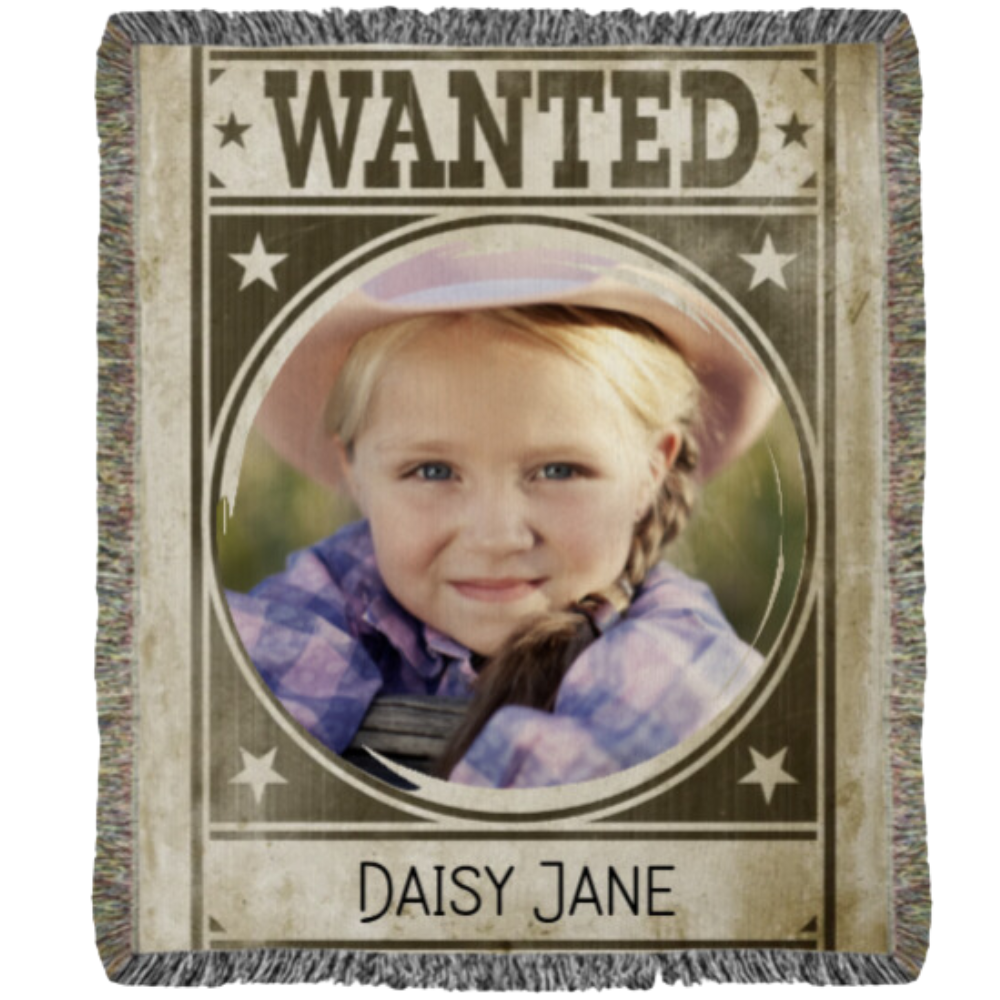 "Wanted"- Personalized Rustic Heirloom Woven Blanket (Portrait)