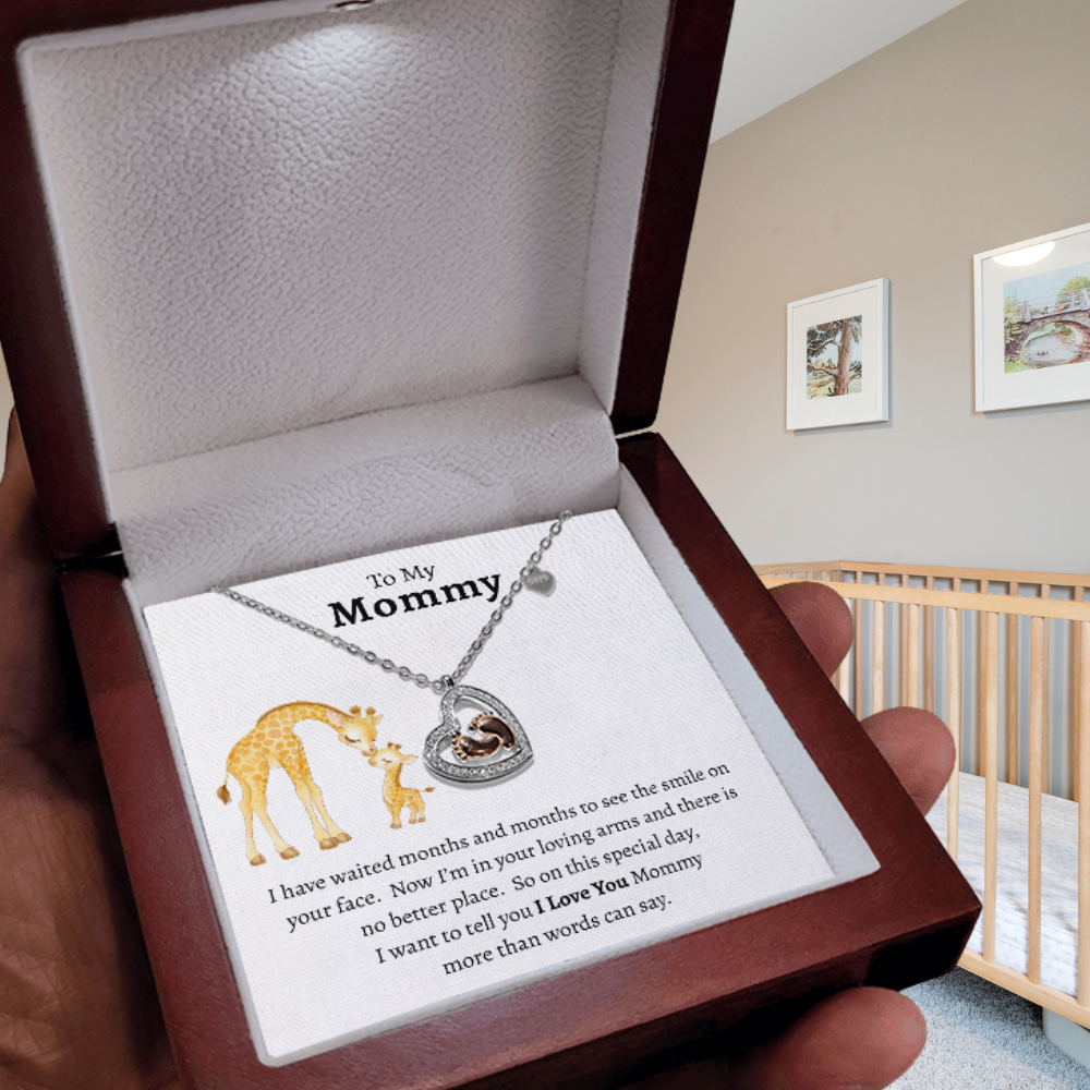 To My Mommy| I Love You| Baby Feet Heart-shaped Necklace Gift for New Mothers