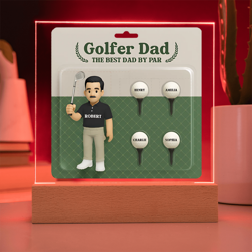 "Best Dad By Par" Personalized Golfer Acrylic Plaque with Kids' Names – Custom Father's Day Gift for Golf-Loving Dads