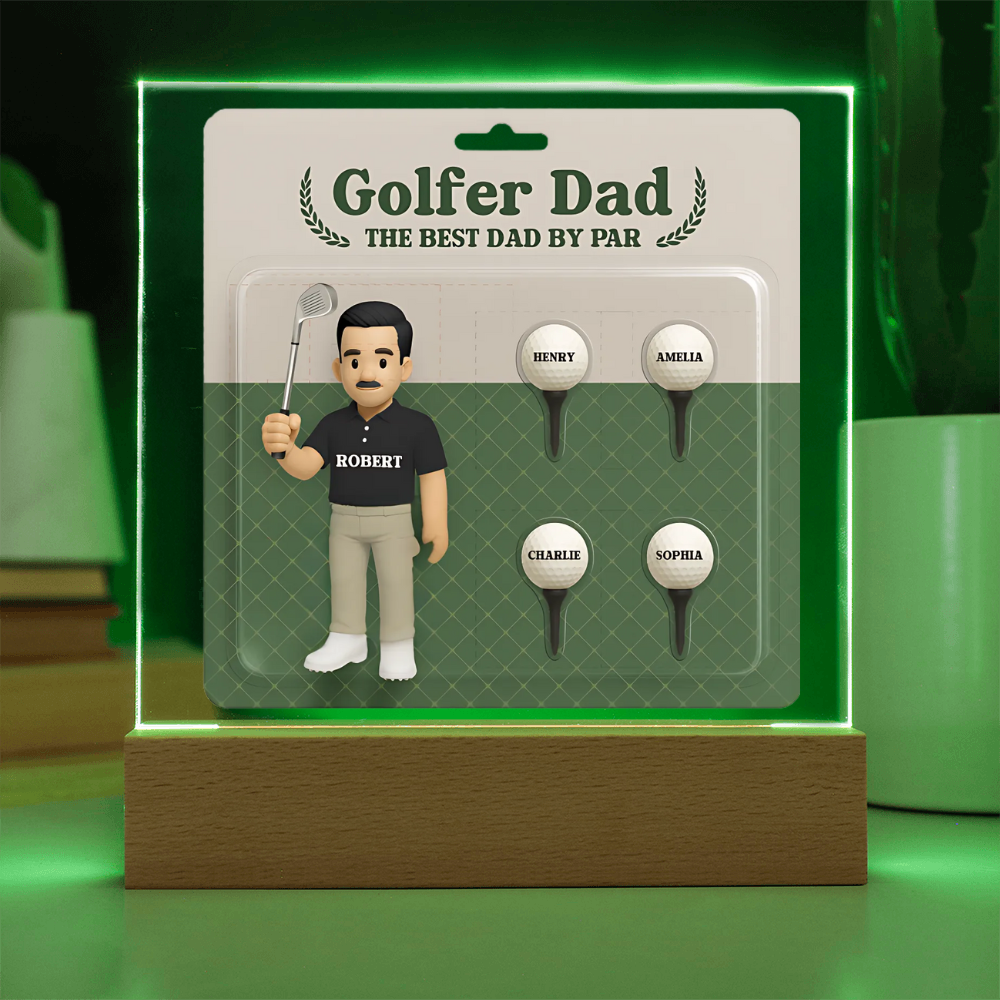 "Best Dad By Par" Personalized Golfer Acrylic Plaque with Kids' Names – Custom Father's Day Gift for Golf-Loving Dads
