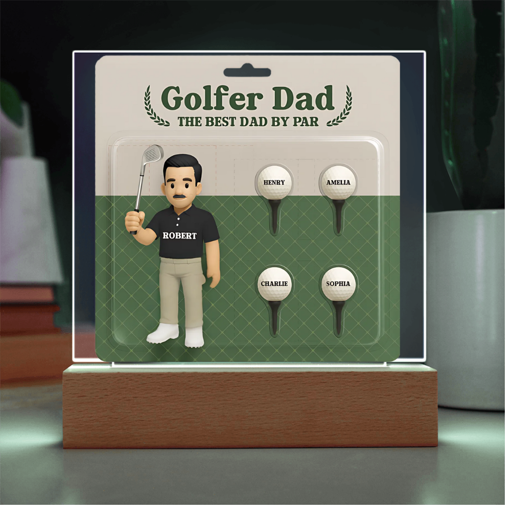 "Best Dad By Par" Personalized Golfer Acrylic Plaque with Kids' Names – Custom Father's Day Gift for Golf-Loving Dads