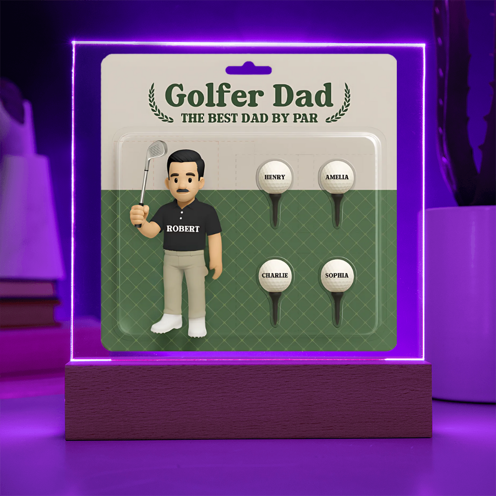 "Best Dad By Par" Personalized Golfer Acrylic Plaque with Kids' Names – Custom Father's Day Gift for Golf-Loving Dads