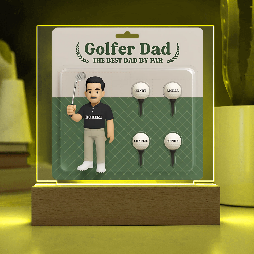 "Best Dad By Par" Personalized Golfer Acrylic Plaque with Kids' Names – Custom Father's Day Gift for Golf-Loving Dads