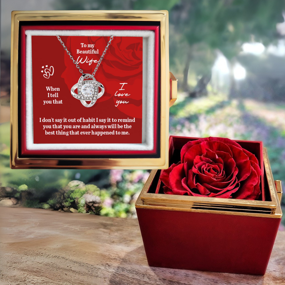 Beautiful Wife Love Knot Necklace With Eternal Rose Luxury Gift Box