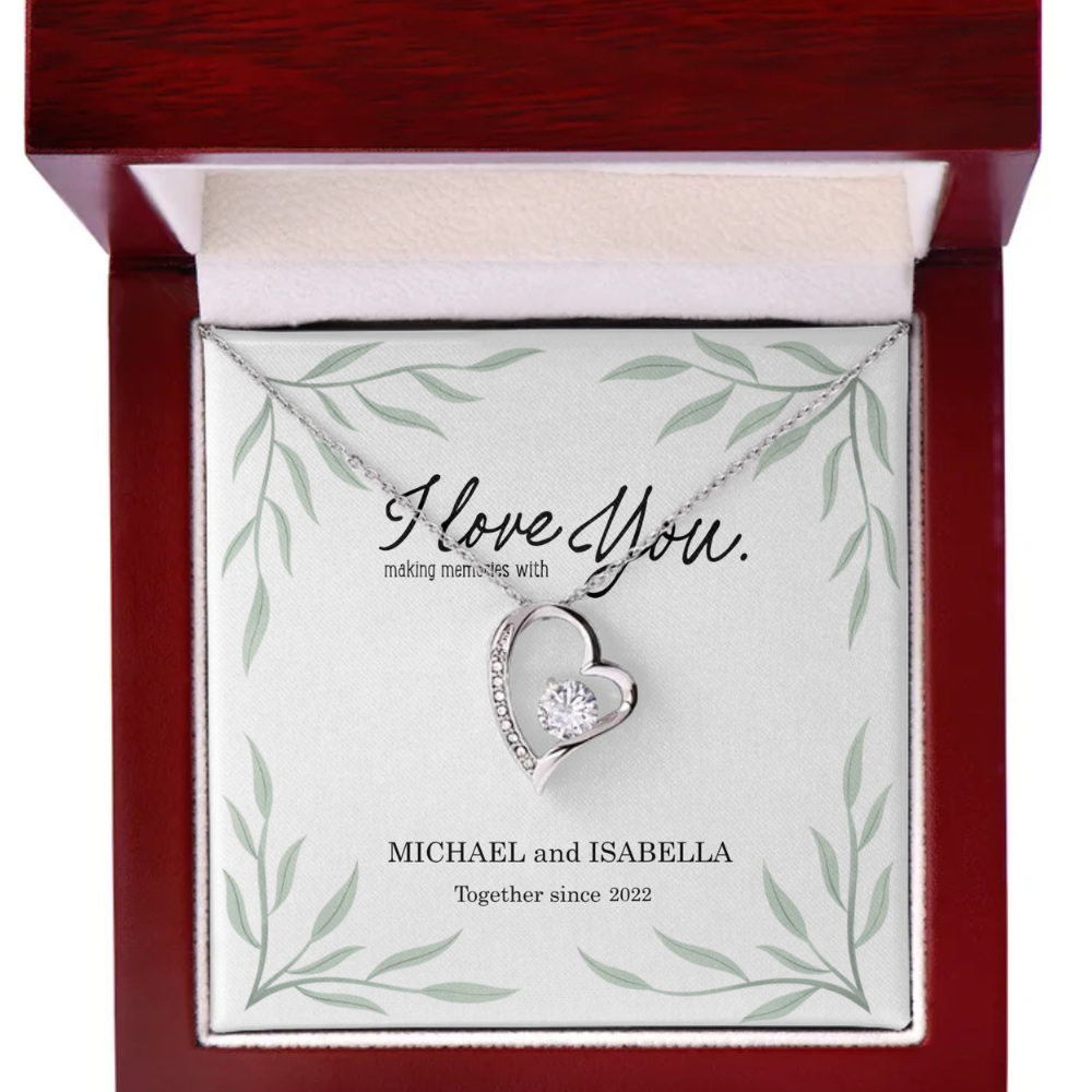Personalized for Her- I Love You- Forever Love Necklace - 14k white gold finish
