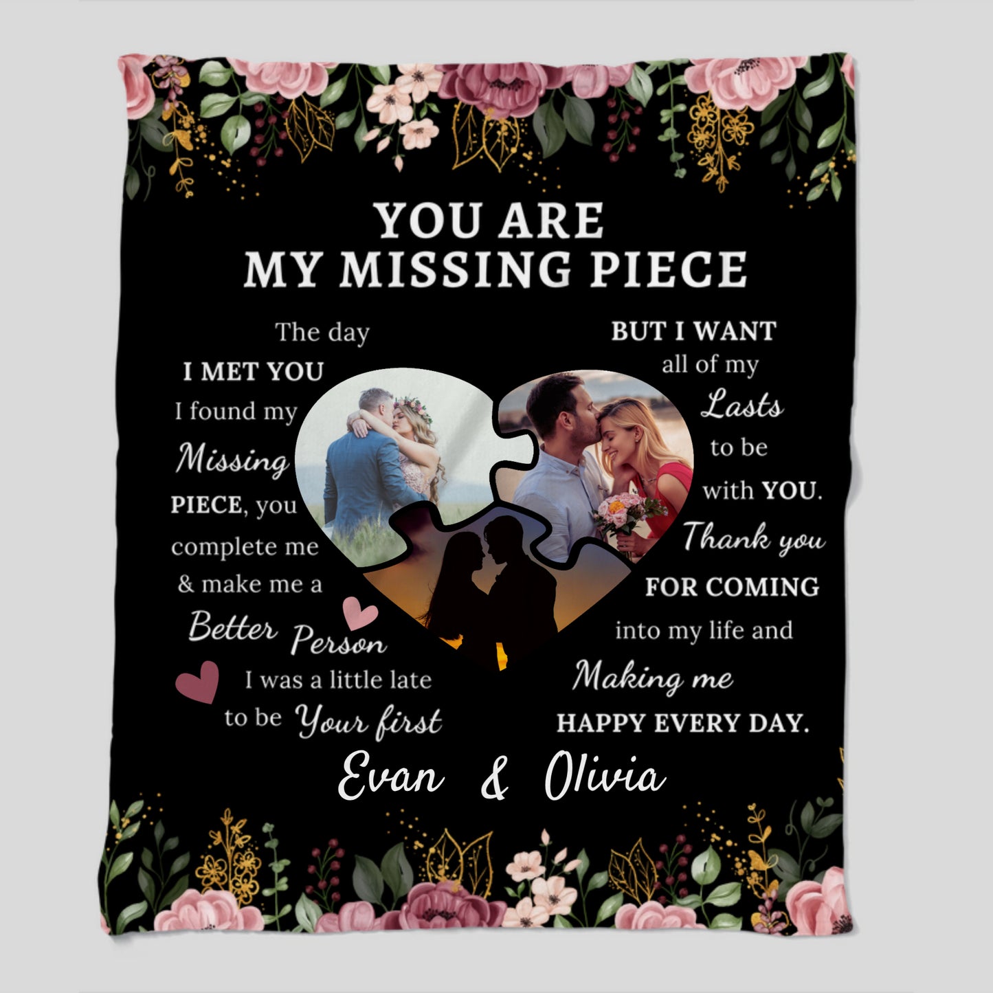 You Are My Missing Piece - Personalized Custom Blanket-50 x 60 -Upload Image, Gift For Couple, Husband Wife, Anniversary, Engagement, Wedding, Marriage Gift, Christmas Gift