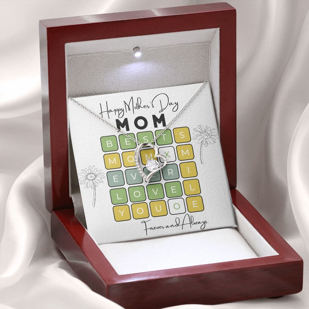 Gift For Mom - Mother's Day-Best Mom Word Find PUZZLE- Heart Necklace