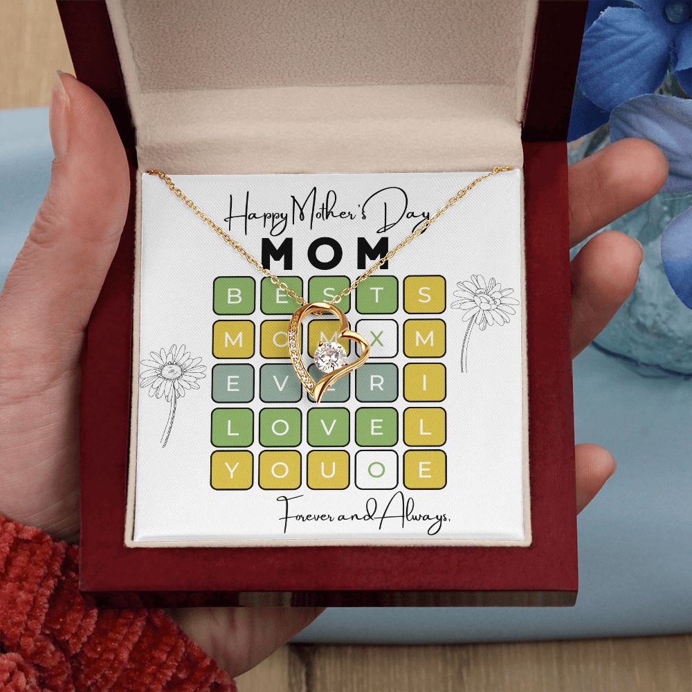 Gift For Mom - Mother's Day-Best Mom Word Find PUZZLE- Heart Necklace