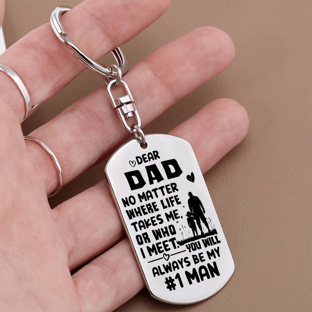 Dads Are Number ONE-Engraved Dog Key Chain