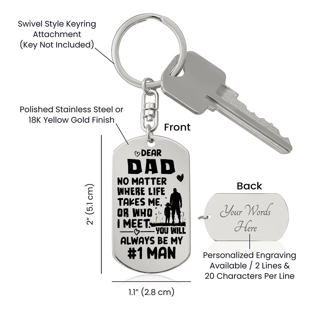 Dads Are Number ONE-Engraved Dog Key Chain