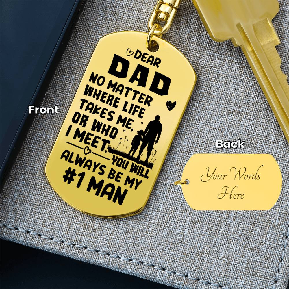 Dads Are Number ONE-Engraved Dog Key Chain