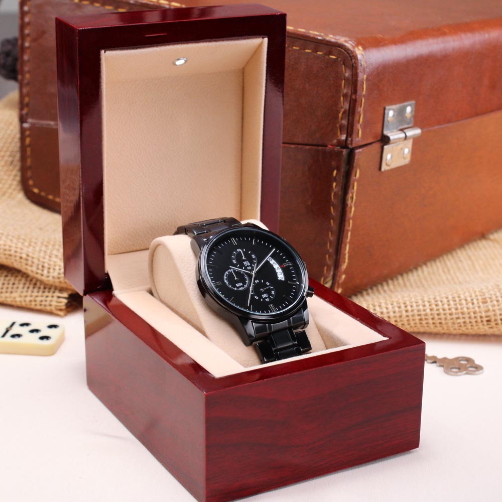 Gift For Dad-Thank You Dad For All You Do-Engraved Black Chronograph Watch