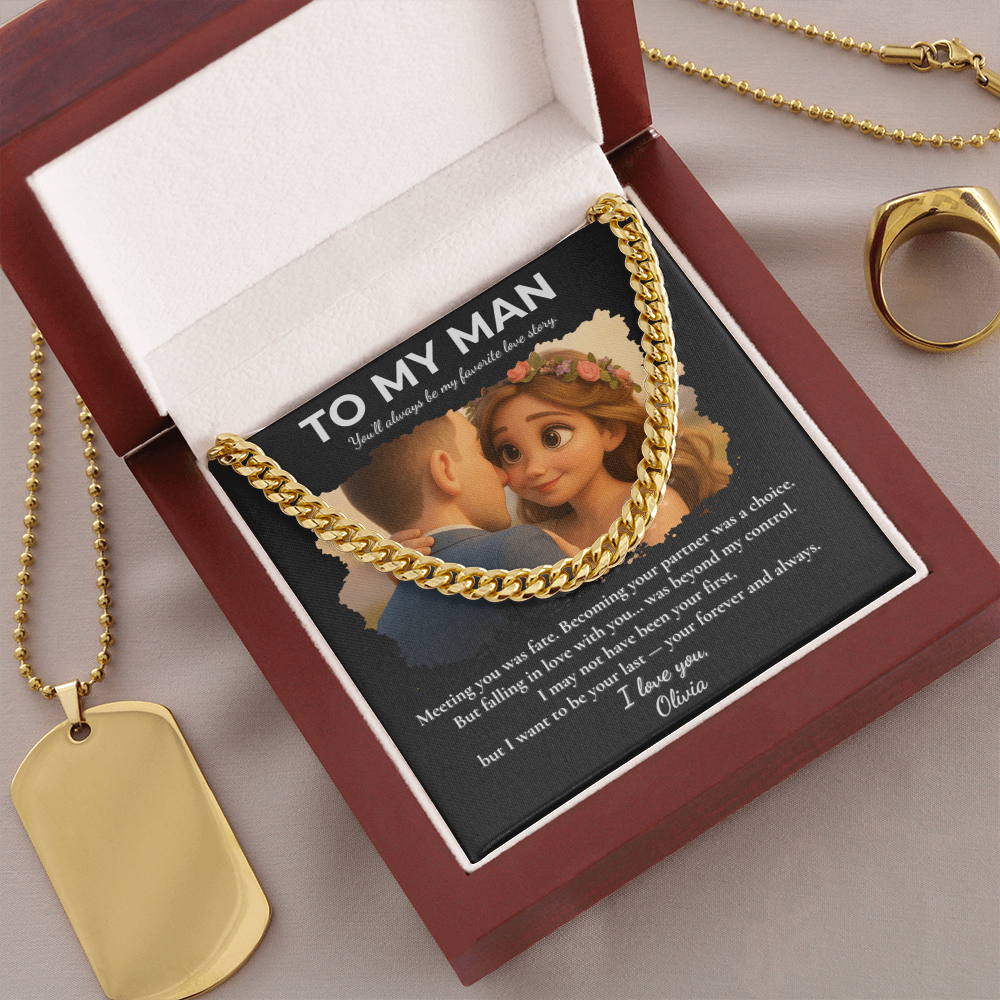 Custom Cartoon Couple Necklace Gift – To My Man Cuban Link Chain with Message Card in Luxury Box