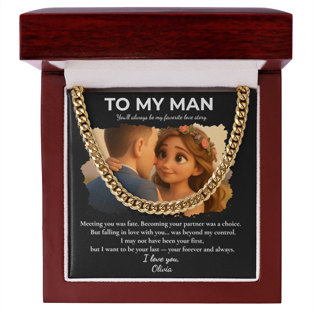 Custom Cartoon Couple Necklace Gift – To My Man Cuban Link Chain with Message Card in Luxury Box