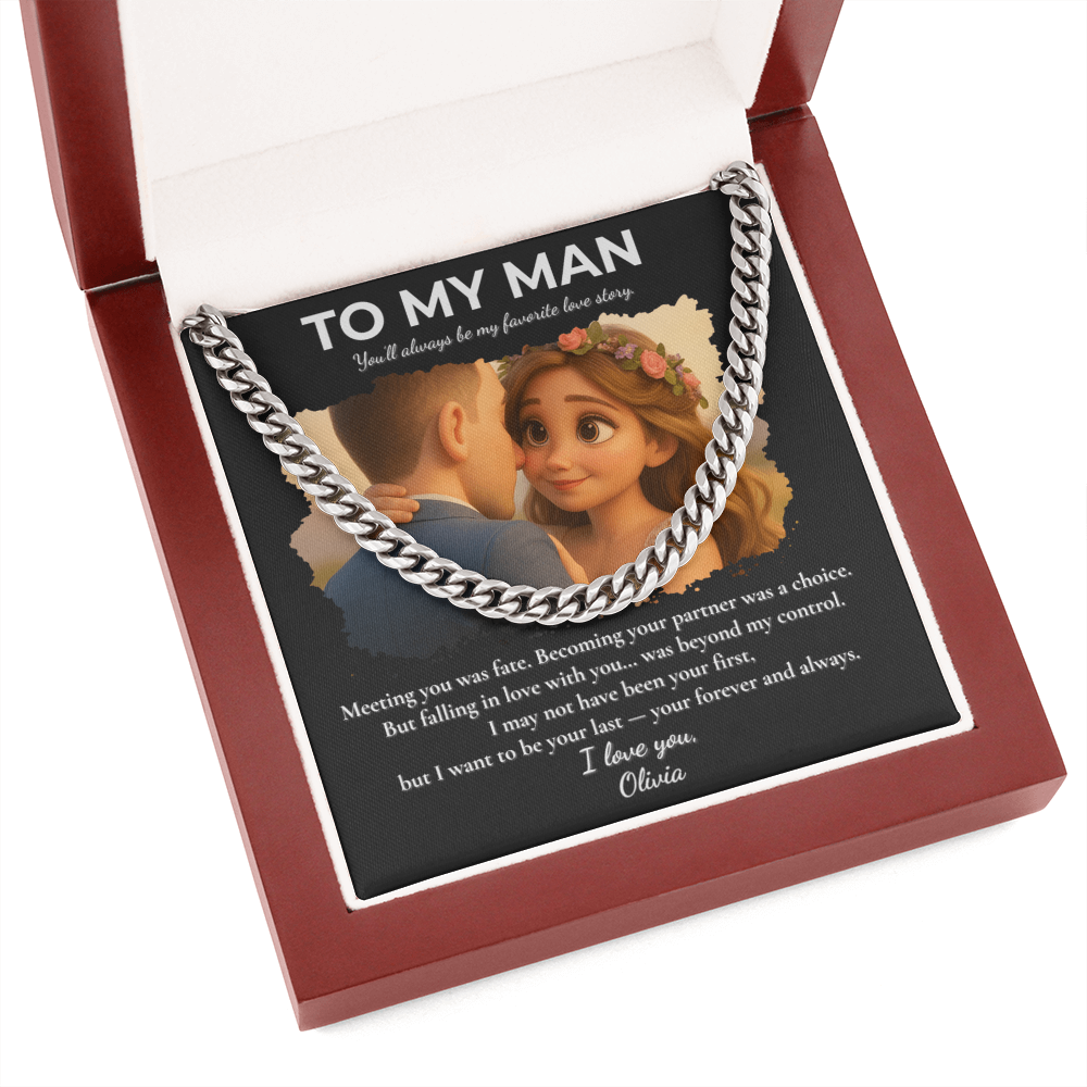 Custom Cartoon Couple Necklace Gift – To My Man Cuban Link Chain with Message Card in Luxury Box