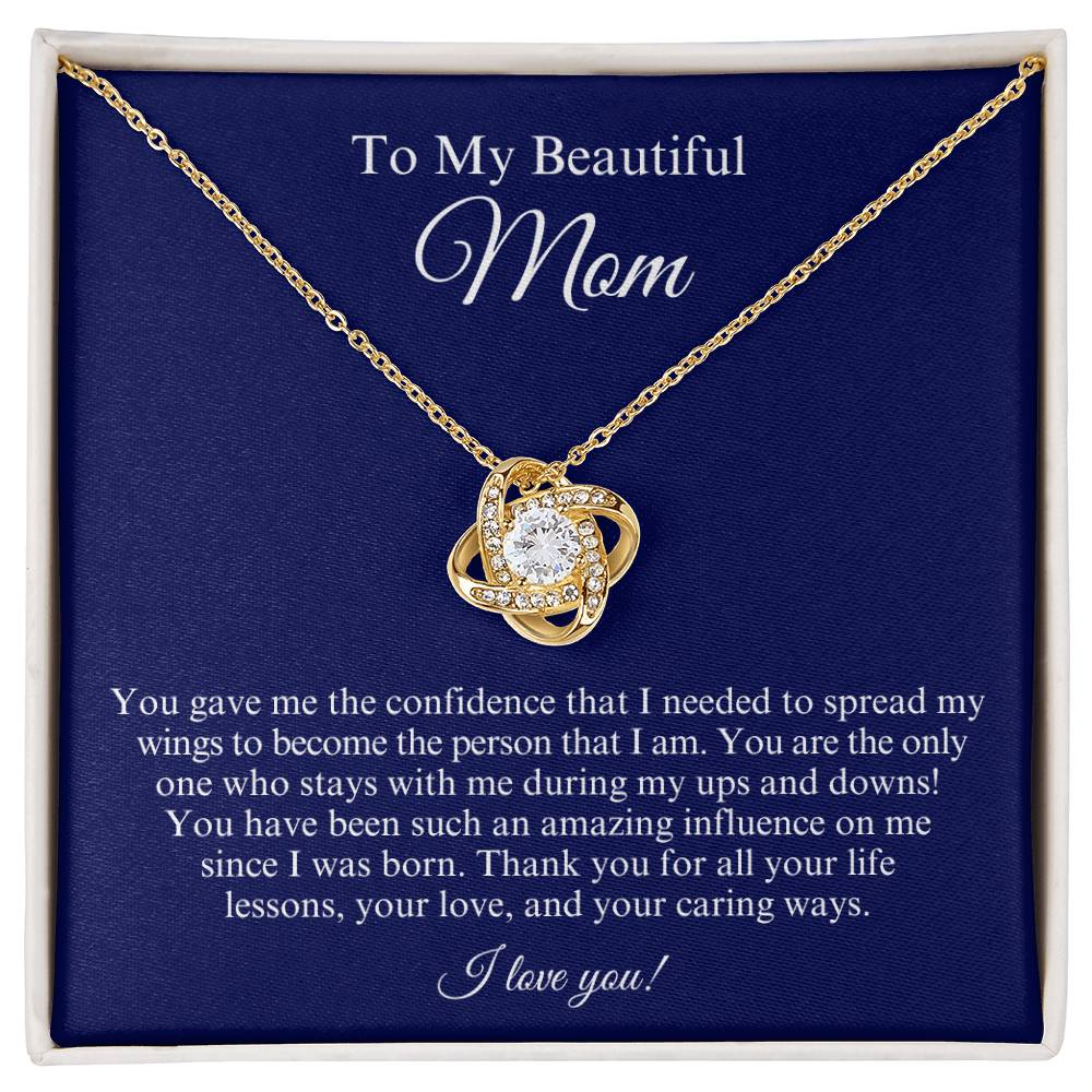 Beautiful Mom, Amazing Influence, Love Knot Necklace Gift Set, Mother's Day, Birthday Gift
