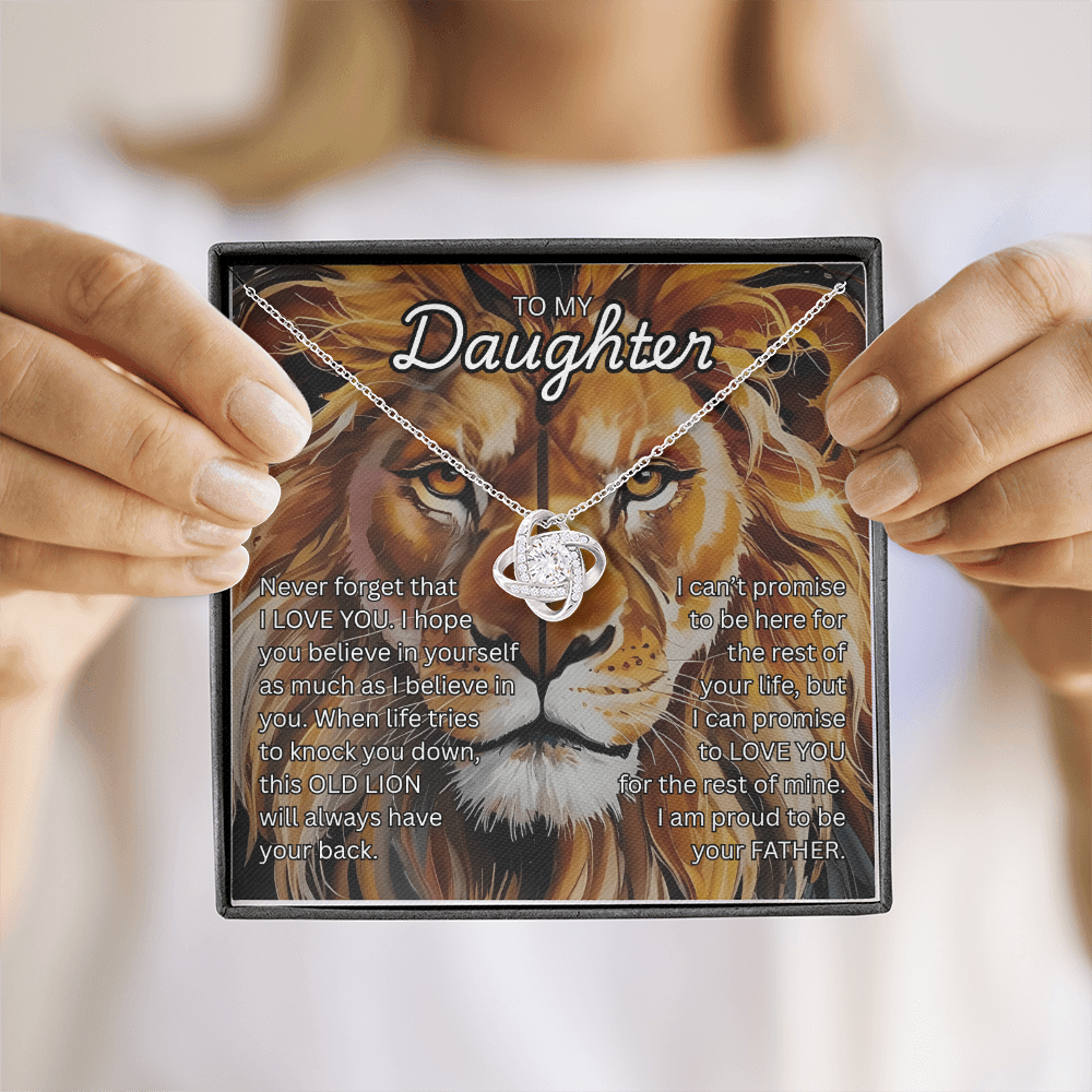 Beautiful Gift for Daughter from Dad "This Old Lion" Love Knot Necklace