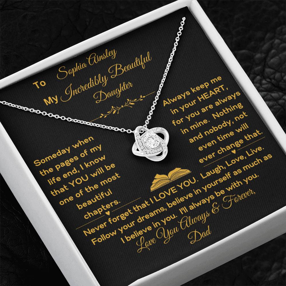 Personalized Beautiful Daughter, Keep Me In Your Heart Love Knot Necklace Gift Set