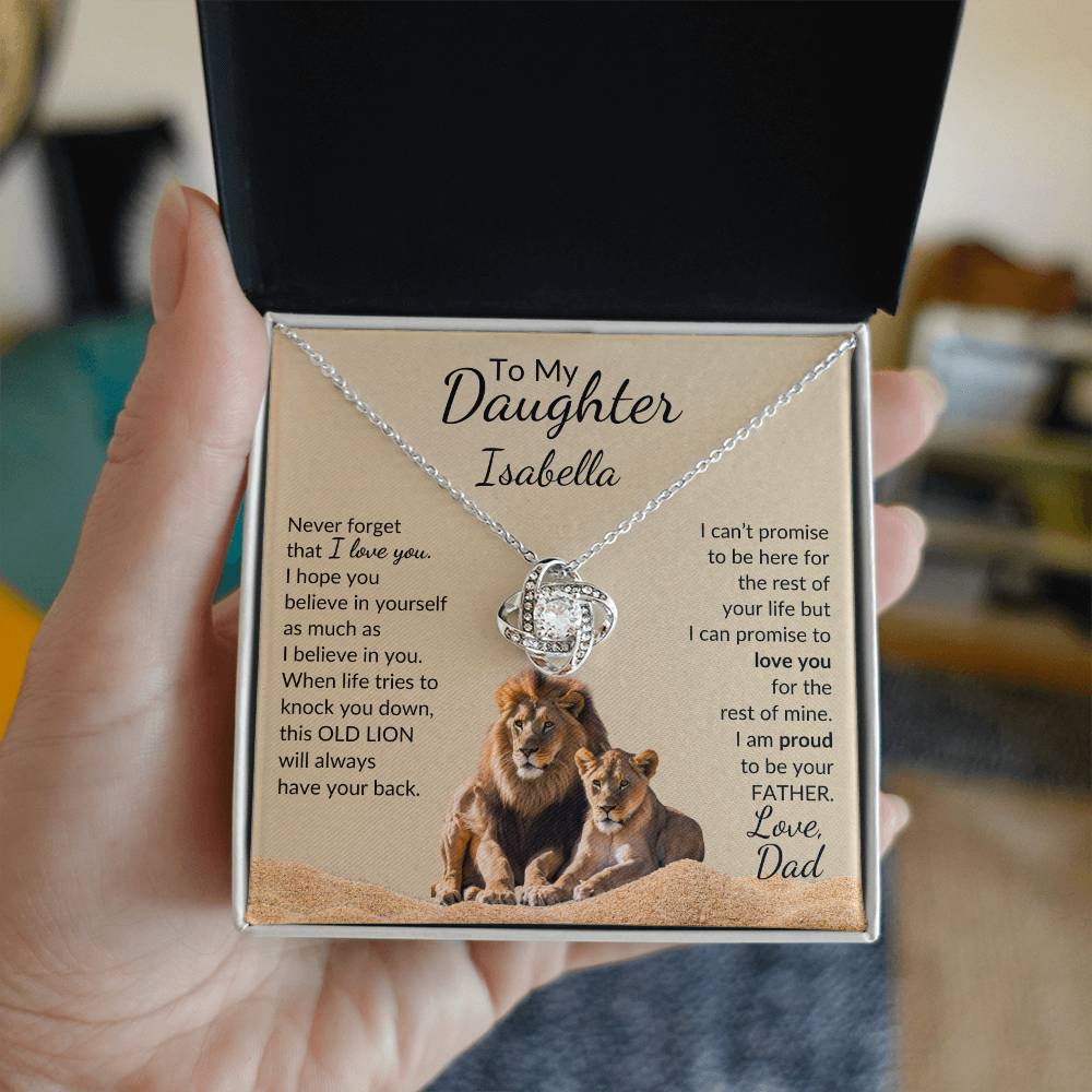 Personalized Daughter - Proud Old Lion - Love Knot Necklace