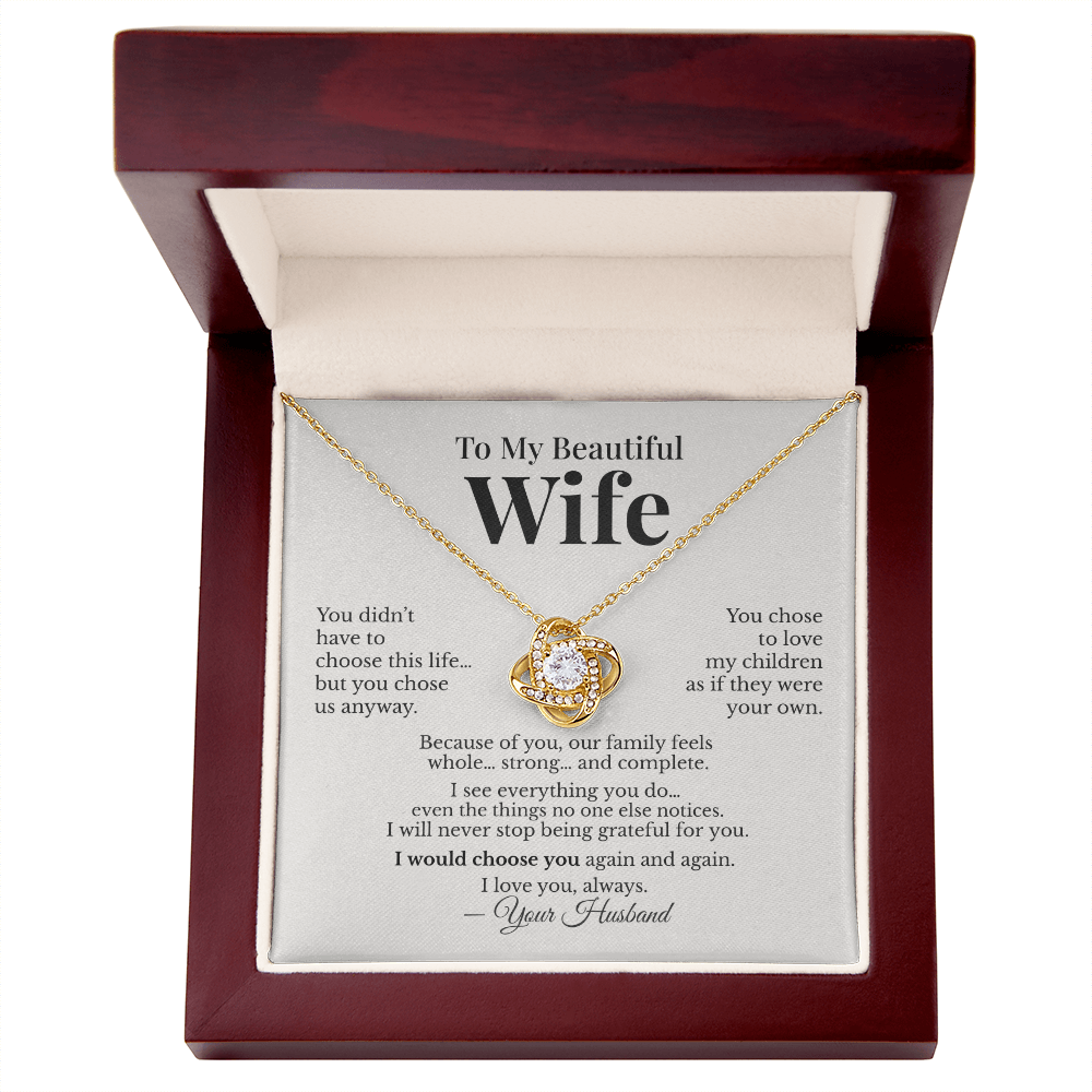 To My Beautiful Wife – Stepmom Gift Necklace from Husband – Thank You for Loving My Children