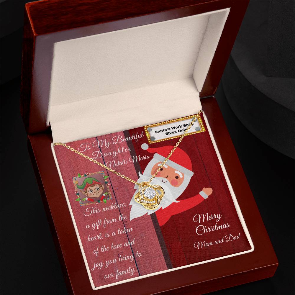 To My Daughter- Personalize Her Name and Yours-Christmas- Love Knot Necklace